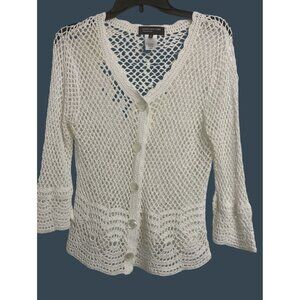 Jones New York XL Cotton Crochet Woven Lightweight Sweater Flared Sleeves‎